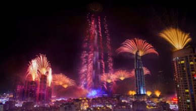 Dubai Burj Khalifa New Year fireworks celebration