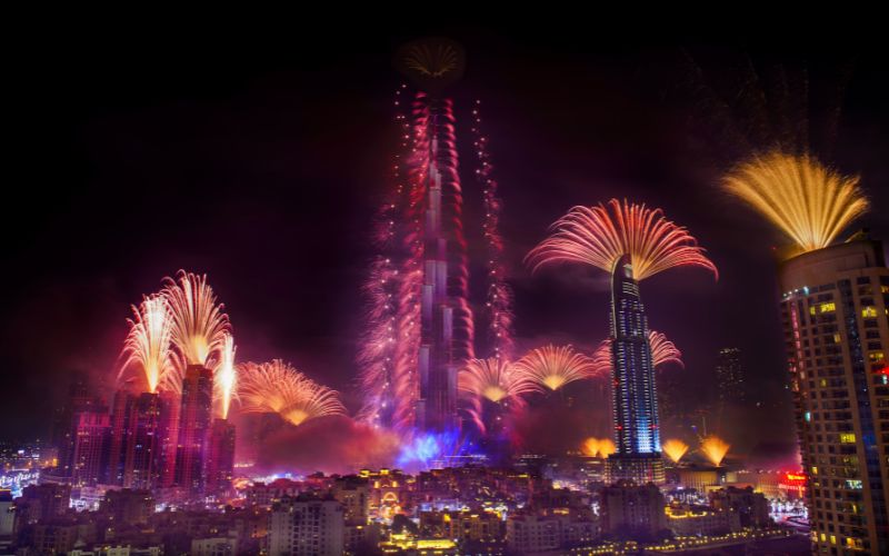 Dubai Burj Khalifa New Year fireworks celebration