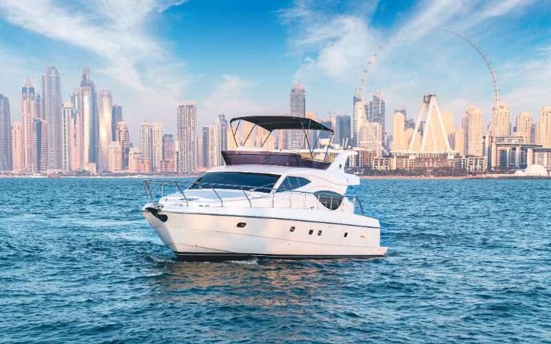 Luxury Yacht with Dubai skyline