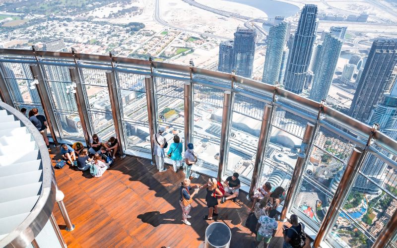 People at the Top observatory on 124 floor inside Burj Khalifa in Dubai